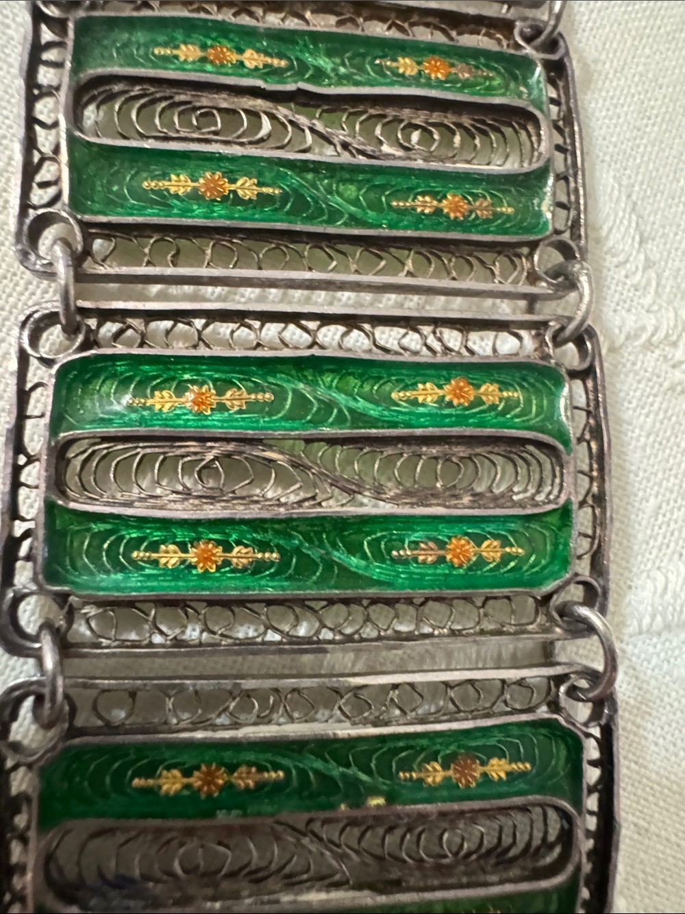 Green Enamel Filigree Panel Bracelet - Women Jewelry